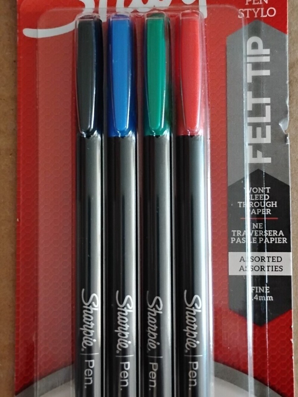 NEW SHARPIE Felt Tip Pens, Fine Point (0.4mm), Assorted , 4 Count